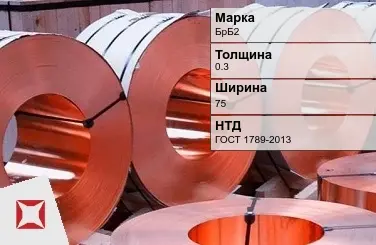 Бронзовая лента для декора 0,3х75 мм БрБ2 ГОСТ 1789-2013 в Кокшетау