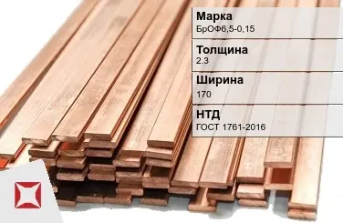 Бронзовая шина 2,3х170 мм БрОФ6,5-0,15 ГОСТ 1761-2016 в Кокшетау