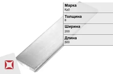 Кадмиевый анод Кд0 8х200х500 мм ГОСТ 1468-90  в Кокшетау