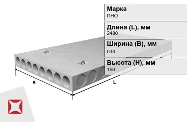 Облегчённые плиты перекрытия ПНО 25-6,4-8 2480x640x160 мм в Кокшетау