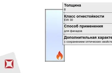 Огнестойкое стекло Pyropane 6 мм EW 30 с сохранением оптических свойств ГОСТ 30247.0-94 в Кокшетау