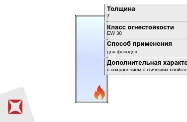 Огнестойкое стекло Pyropane 7 мм EW 30 с сохранением оптических свойств ГОСТ 30247.0-94 в Кокшетау