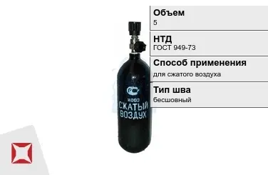 Стальной баллон УЗГПО 5 л для сжатого воздуха бесшовный в Кокшетау