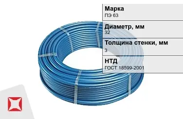 Труба ПНД ПЭ 63 SDR 11 32x3 мм ГОСТ 18599-2001 в Кокшетау